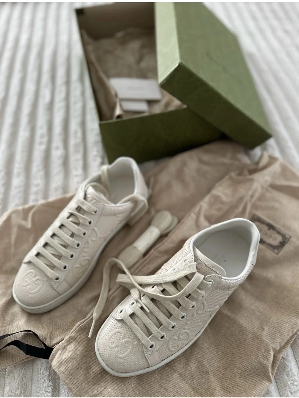 Gucci Cream Embossed GG Leather Low-Top Sneaker